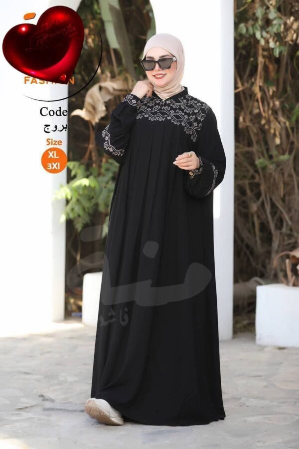 Black Dress with White Embroidery (Code: بروچ)