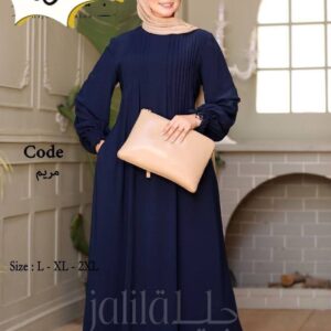 Navy Blue Pleated Dress (Code: مريم)