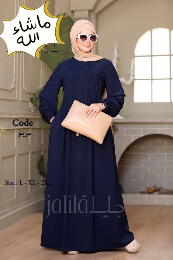 Navy Blue Pleated Dress (Code: مريم)