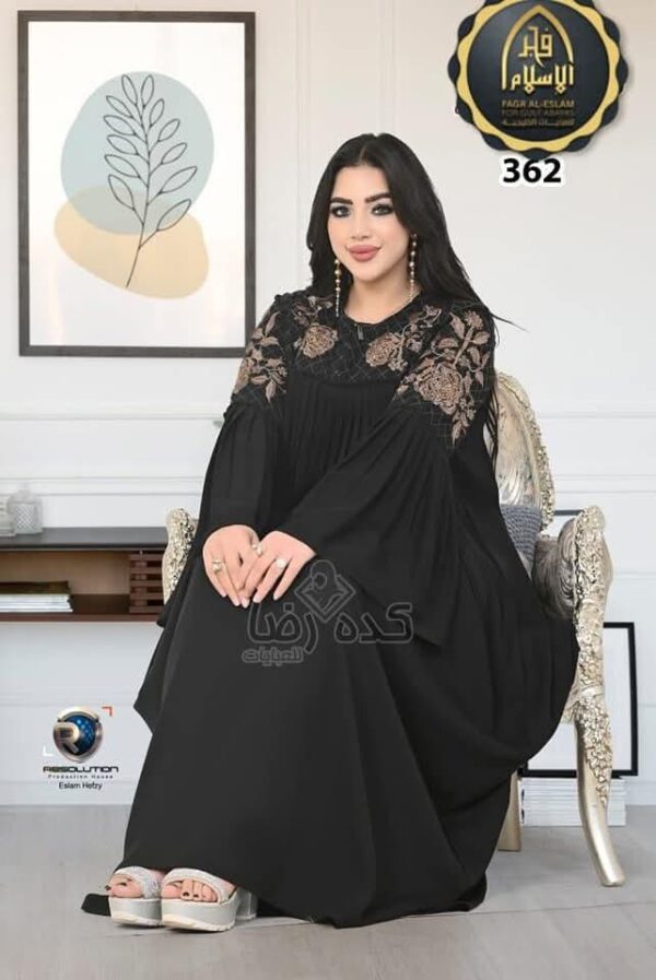 Black Dress with Bronze Floral Embroidery (Code: 362)
