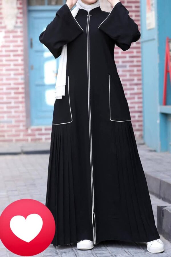 Elegant black abaya with white piping details